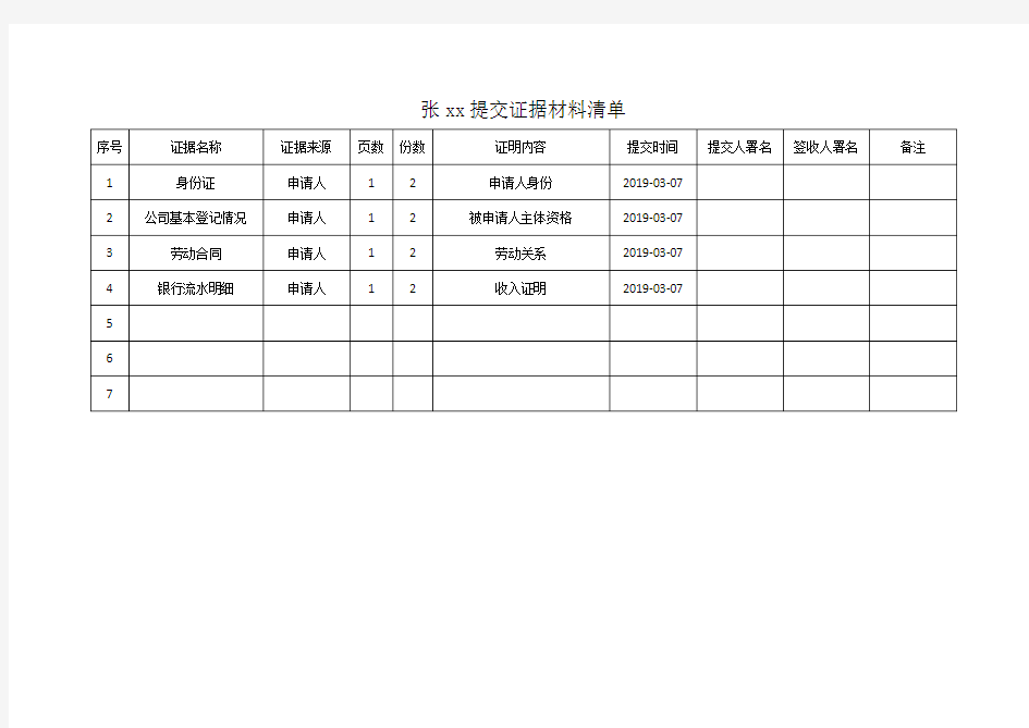 完整word版,劳动仲裁提交证据材料清单