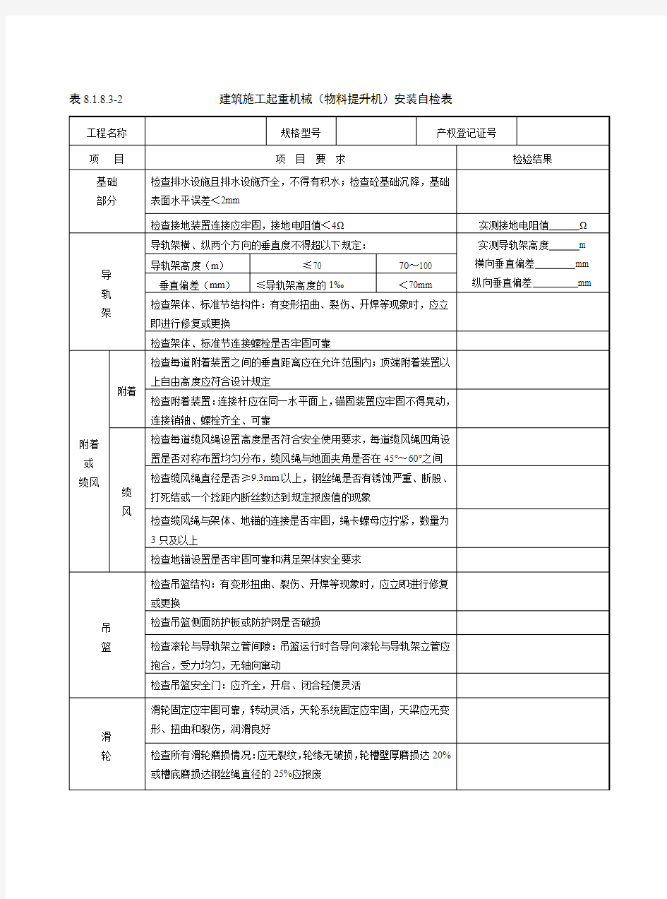 建筑施工起重机械(物料提升机)安装自检表