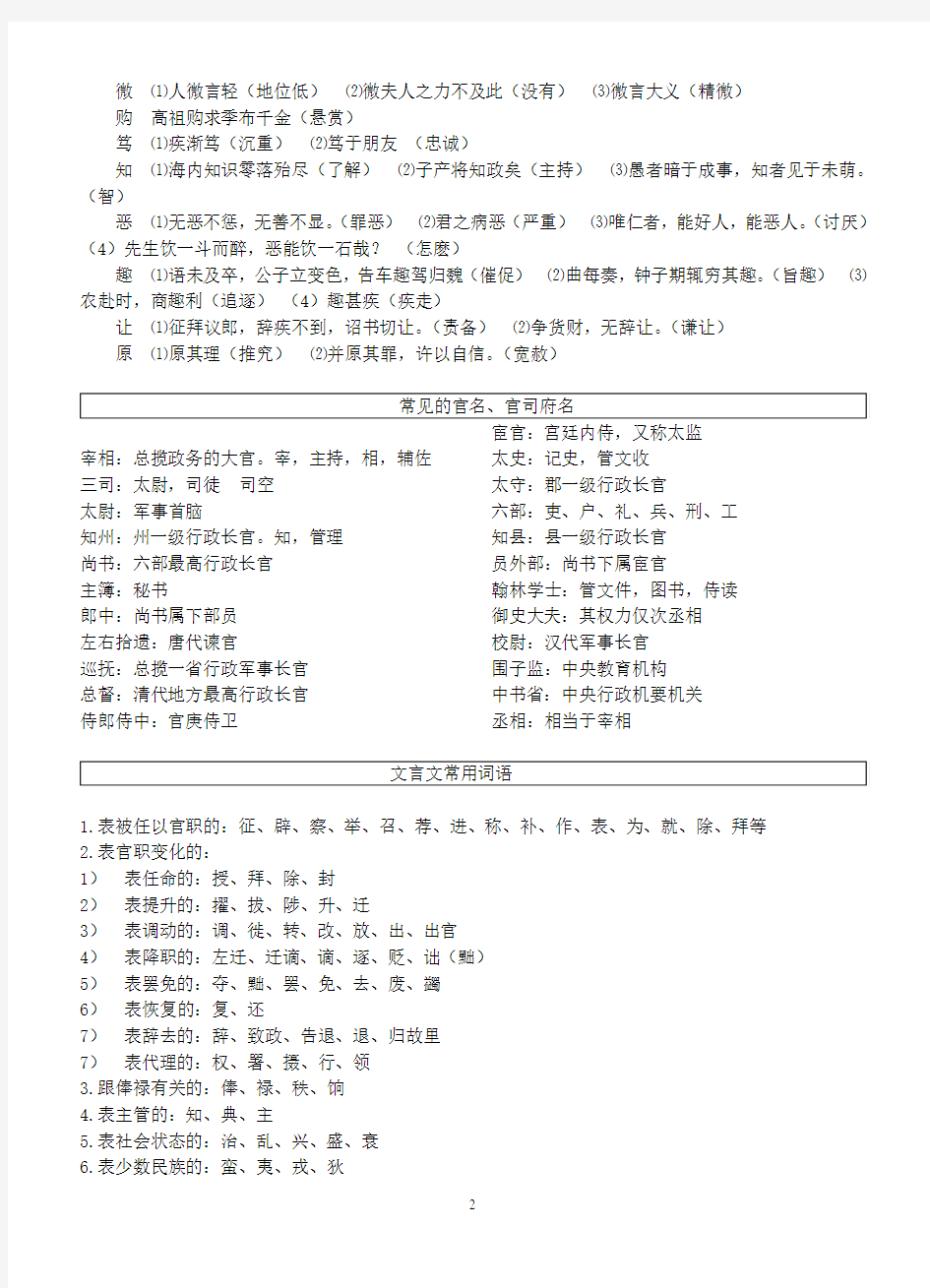 人物传记类文言文常见词语分类列举(1)