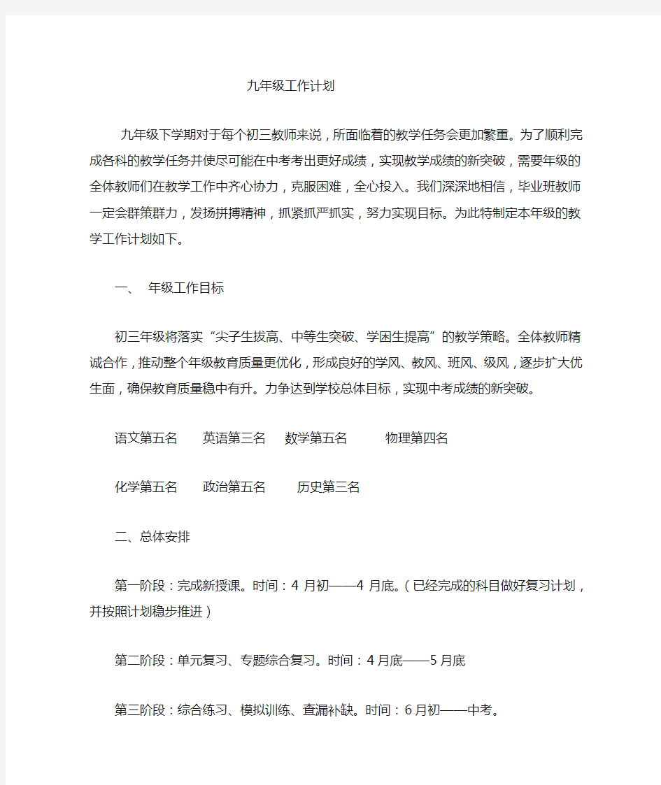 2019-2020下毕业班工作计划