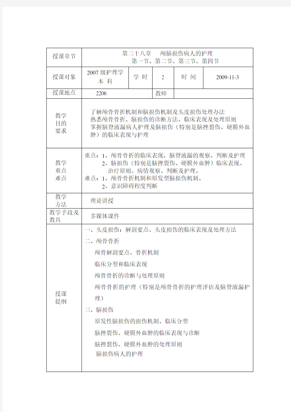 颅脑损伤病人的护理