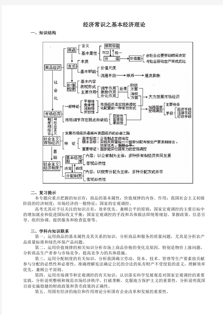 专题复习经济常识之基本经济理论