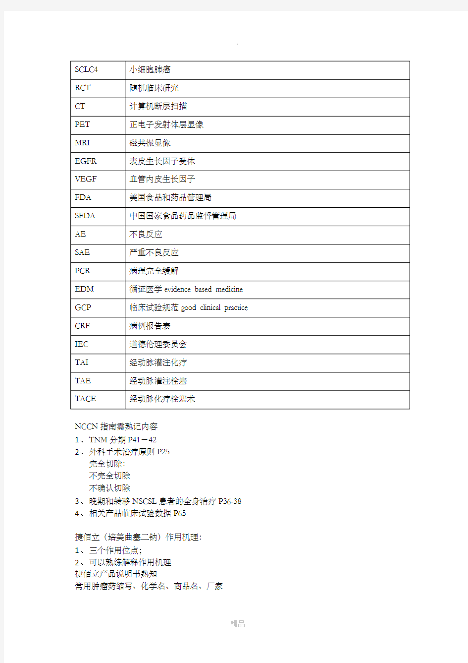 肿瘤专业术语缩写解释