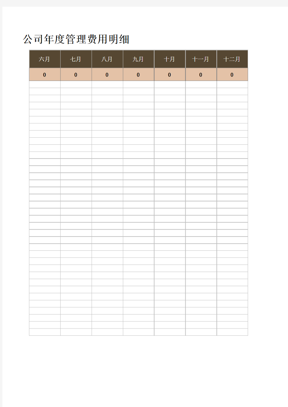 公司年度管理费用明细表Excel模板