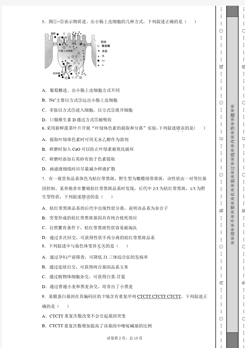 2020年江苏省高考生物试卷(含详细解析)
