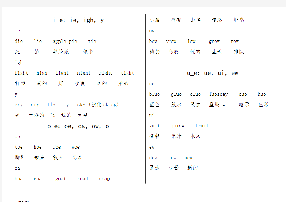 自然拼读元音字母组合与单词