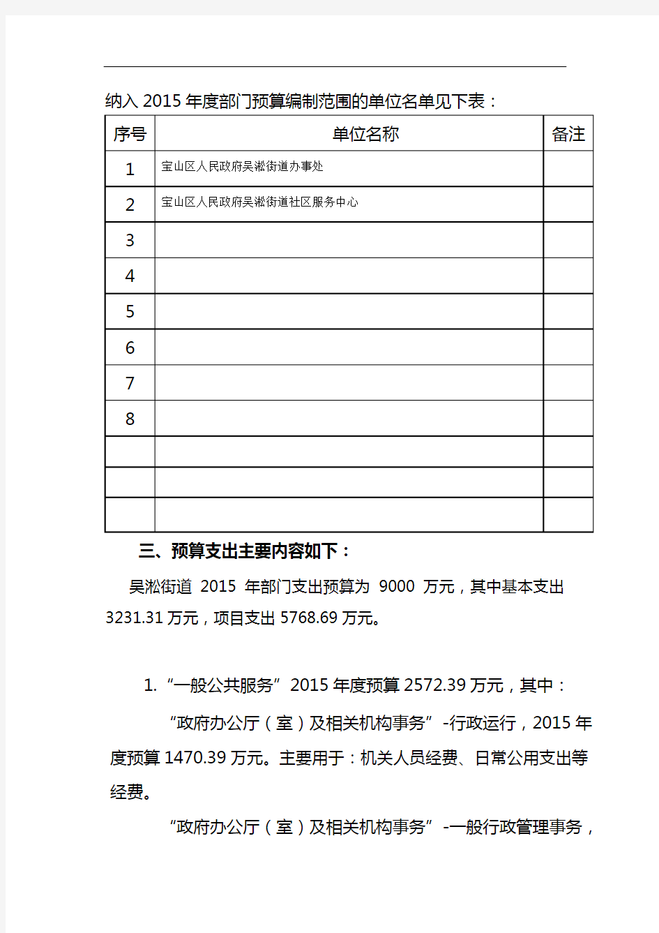 2015年吴淞街道部门预算编制说明