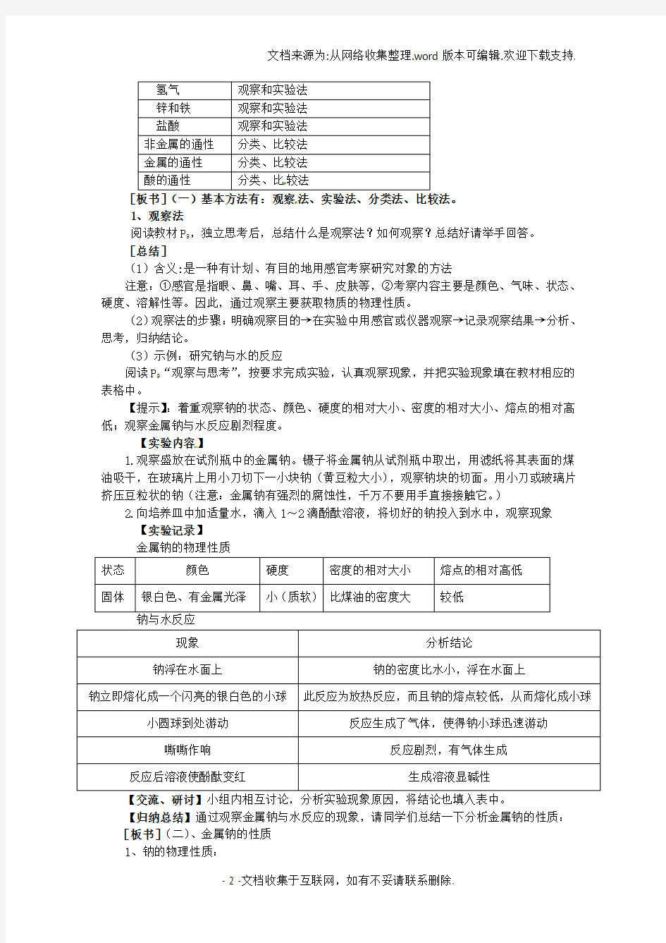 山东省枣庄三中高一化学研究物质性质的基本方法教案