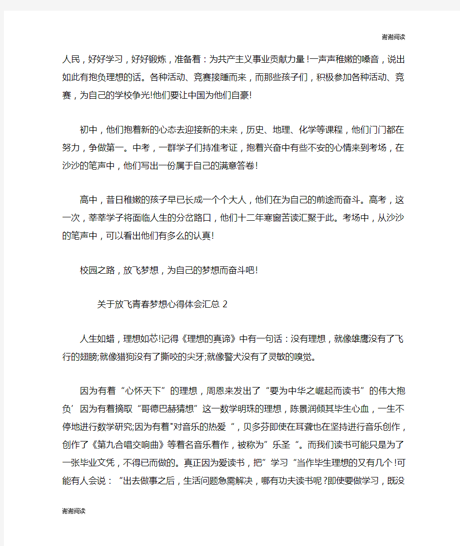 关于放飞青春梦想心得体会多篇汇总.doc