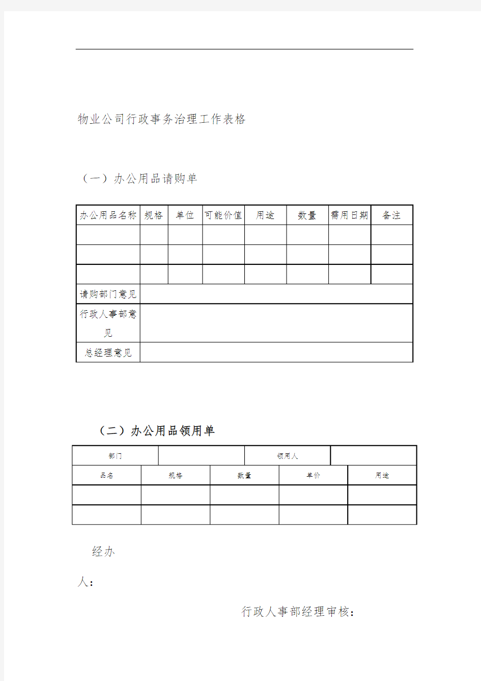 物业公司行政事务工作记录表格