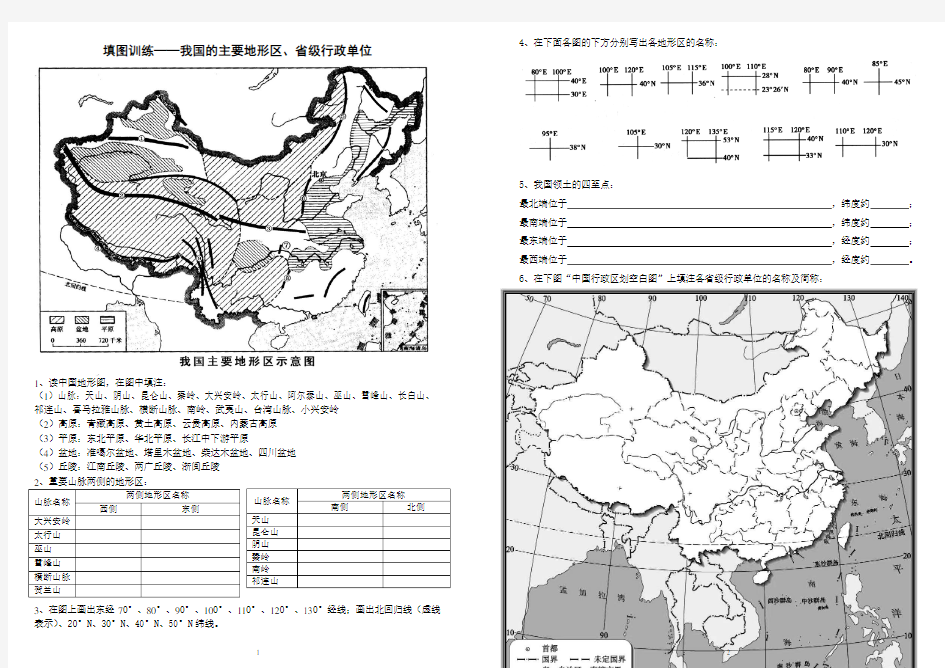 填图训练(中国地图、世界地图)