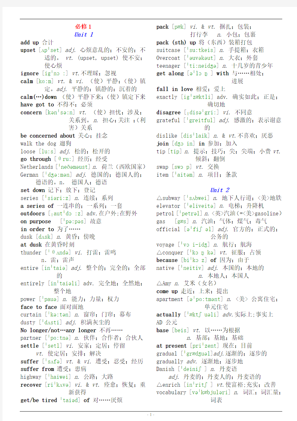 人教版高中英语单词表(含音标)