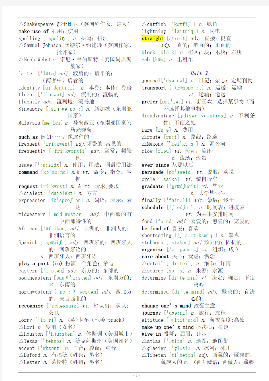 人教版高中英语单词表(含音标)