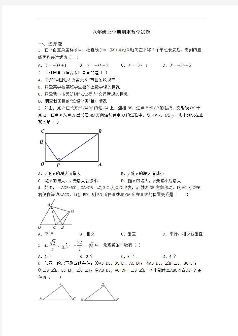 八年级上学期期末数学试题