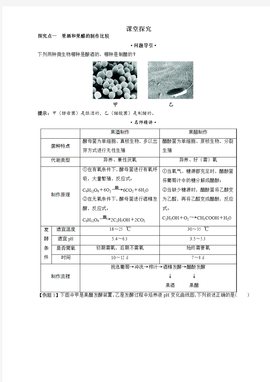 生物人教版高二选修1学案：课堂探究_专题1课题1_果酒和果醋的制作解析版