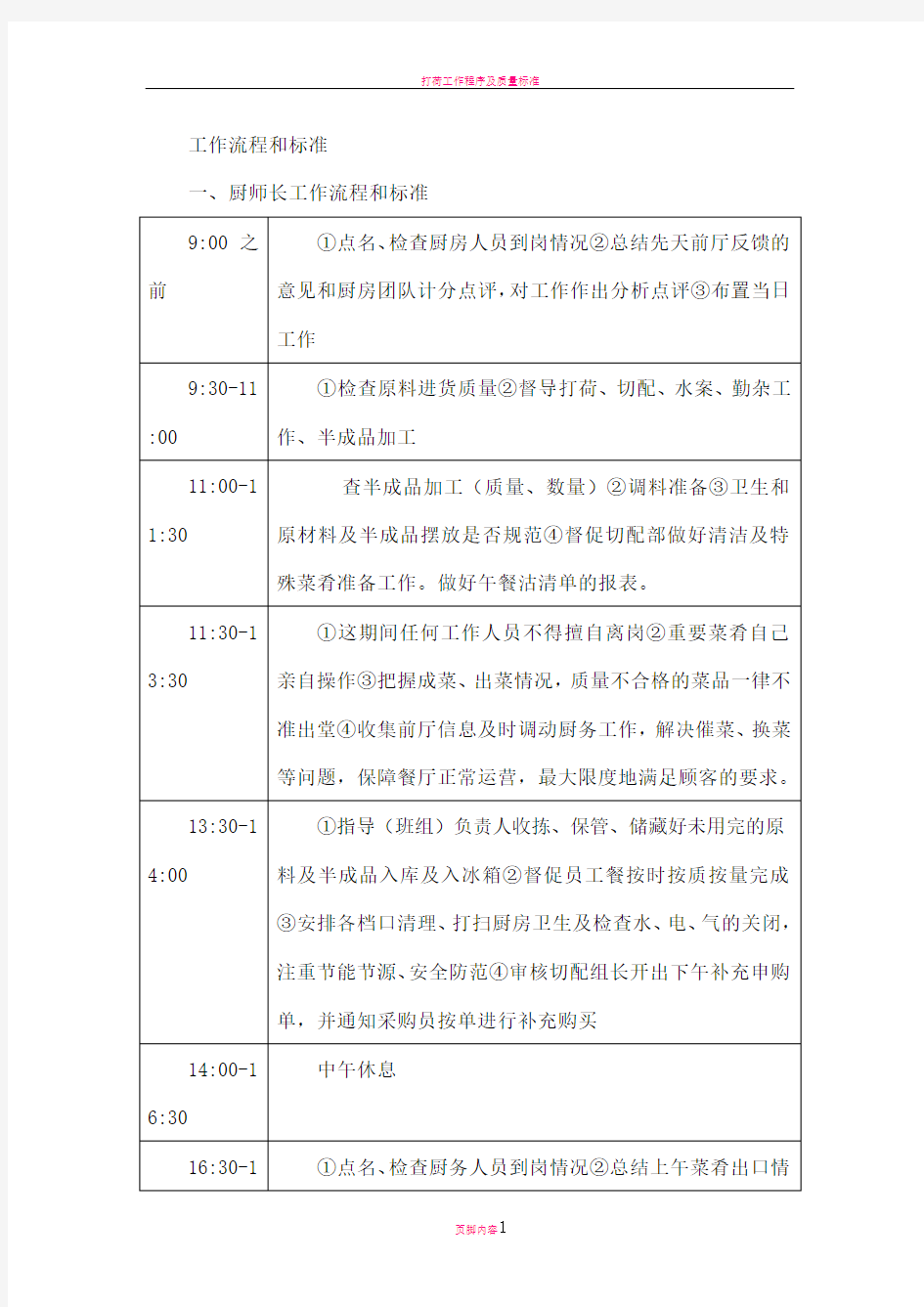 厨房工作流程和标准