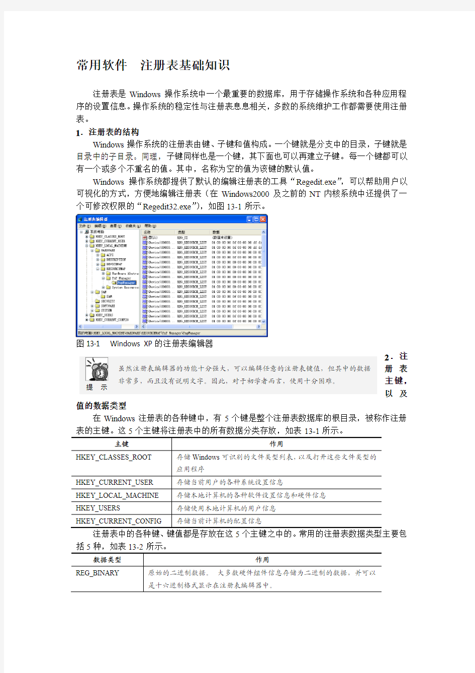 常用软件  注册表基础知识