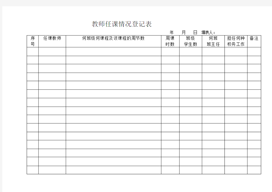 教师任课情况登记表