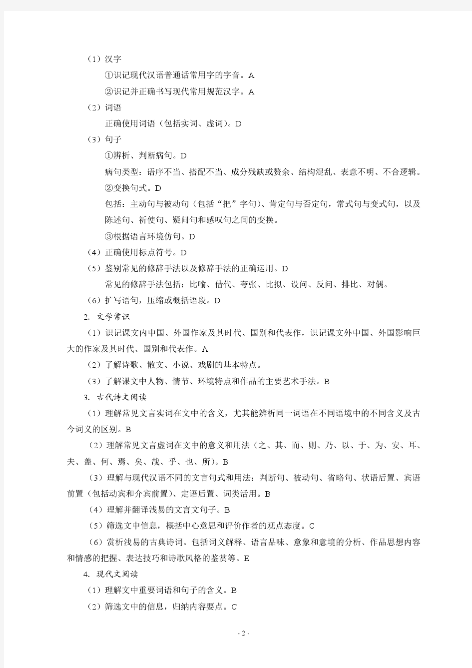 2015年湖北省普通高等学校招收中职毕业生技能高考文化综合考试大纲