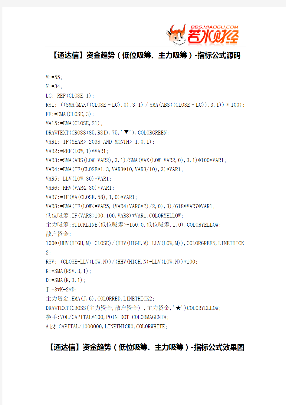 【股票指标公式下载】-【通达信】资金趋势(低位吸筹、主力吸筹)