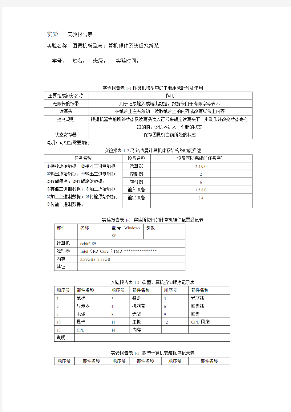 北京理工大学计算机实验一报告表