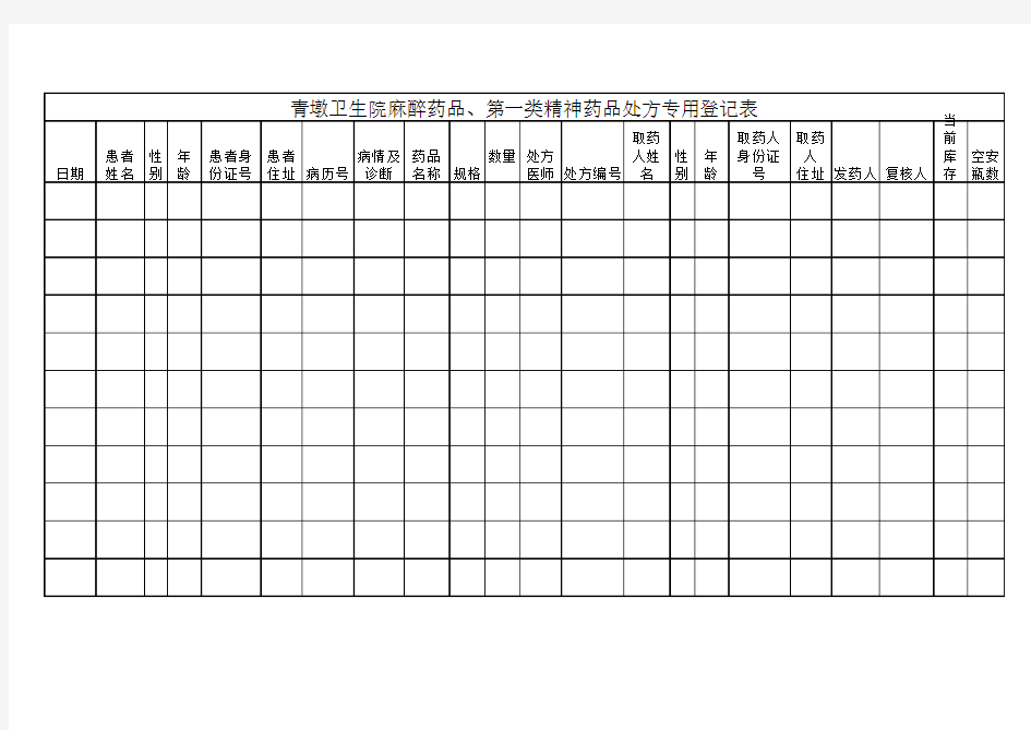 处方专用登记表