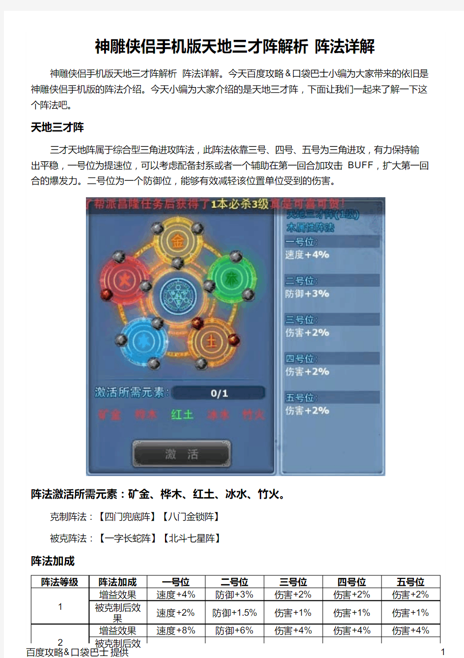 神雕侠侣手机版天地三才阵解析 阵法详解