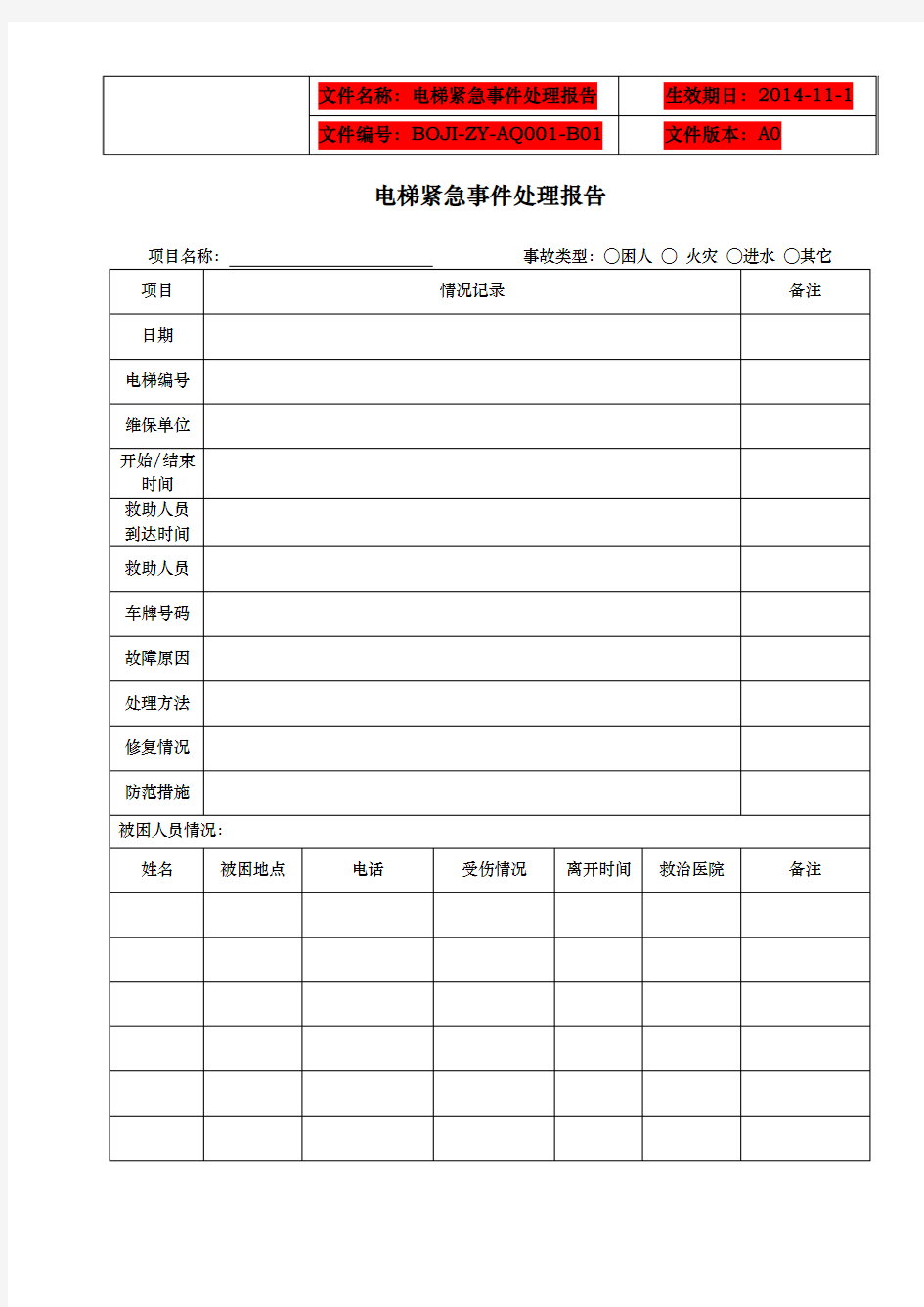 电梯紧急事件处理报告