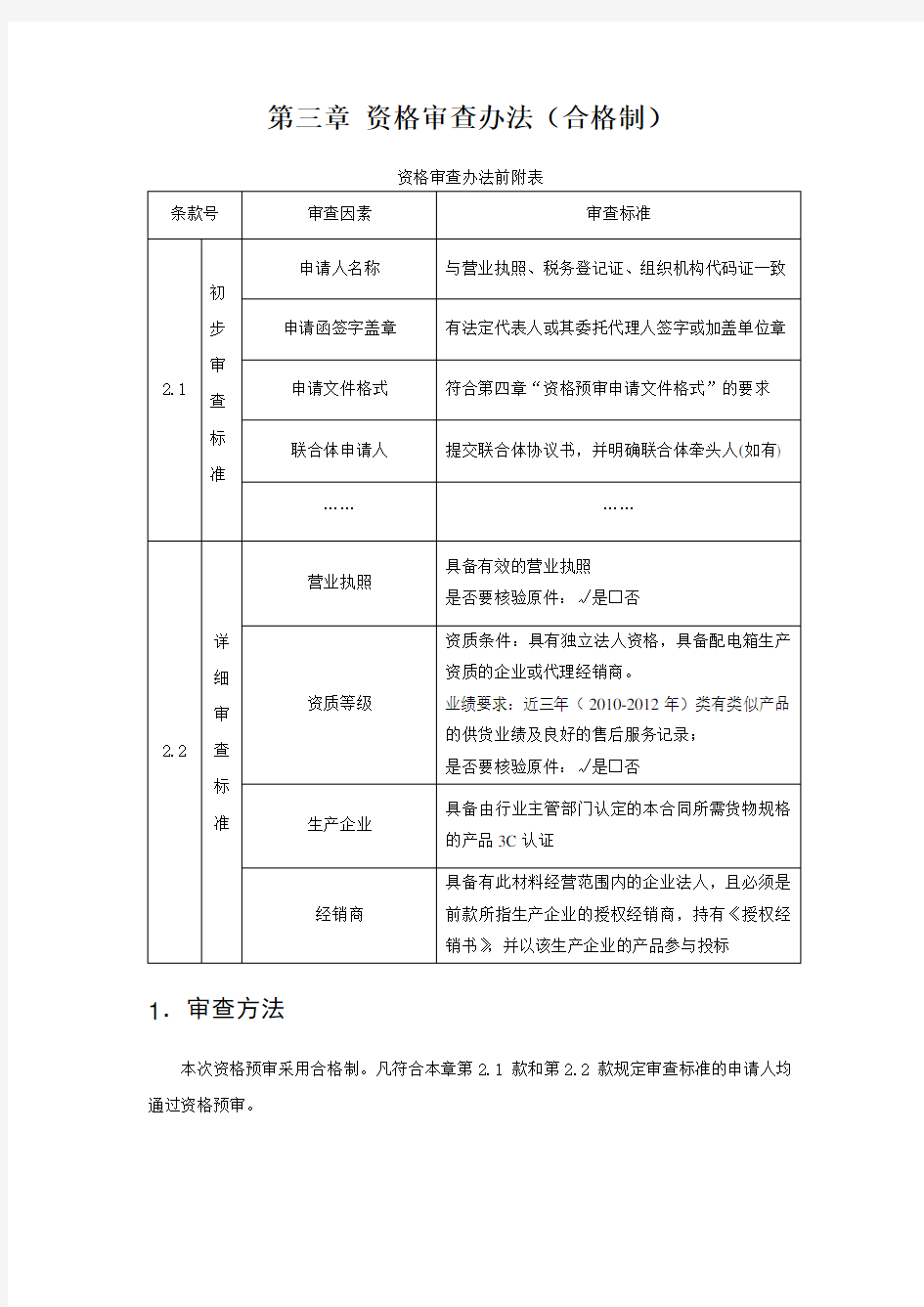 资格审查办法合格制