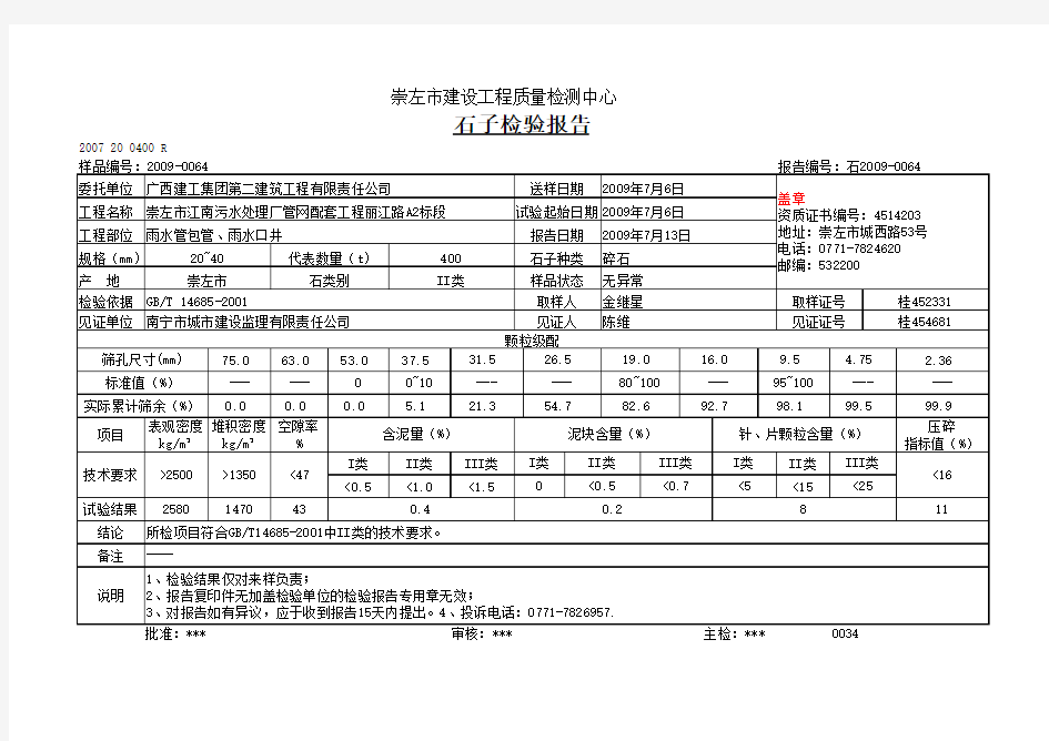 石子检验报告