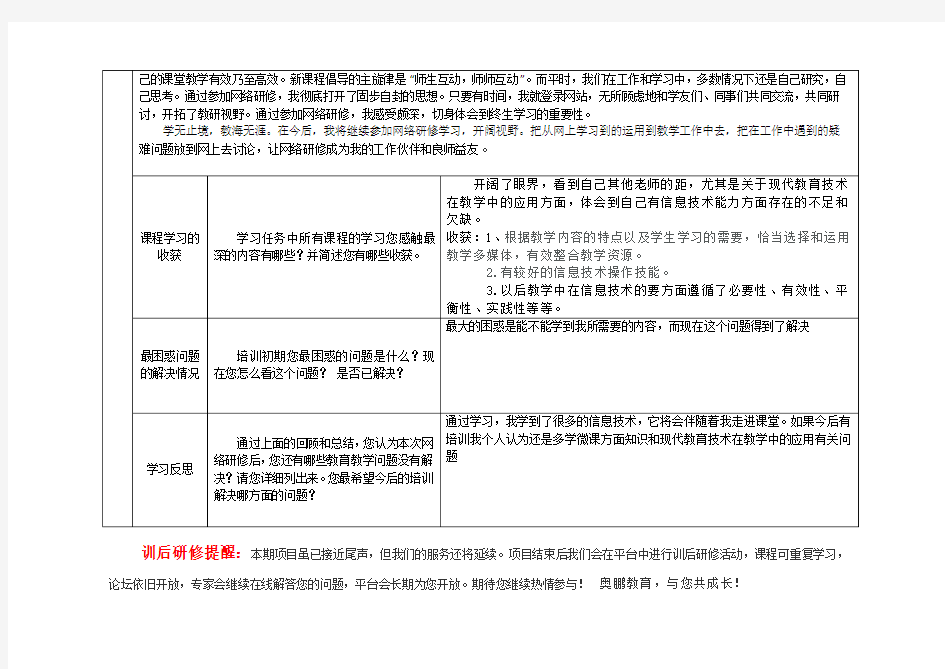 奥鹏教师教育研修总结