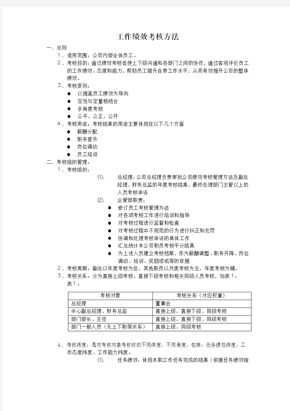 公司工作绩效考核方法