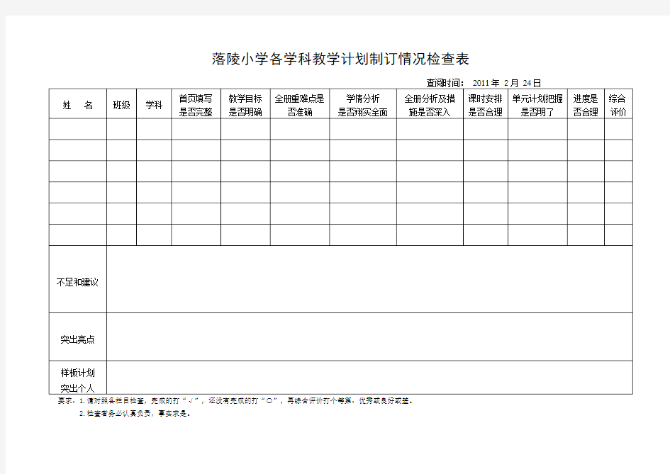 小学教学计划检查表