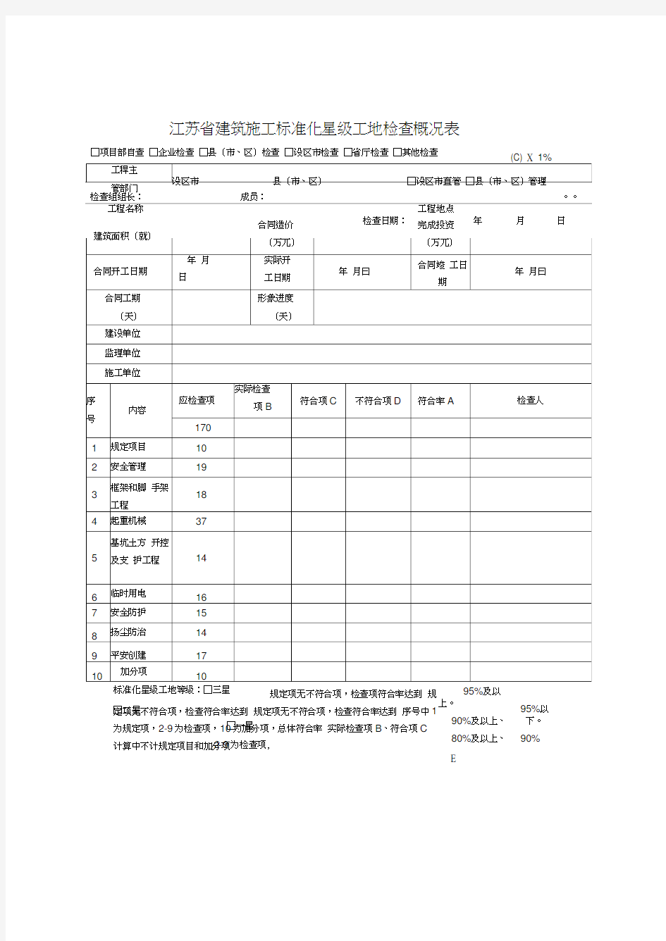 江苏省星级工地检查表