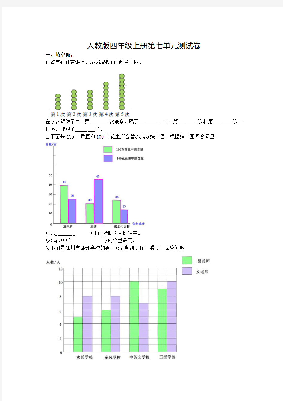 人教版数学四年级上册《第七单元测试卷》附答案