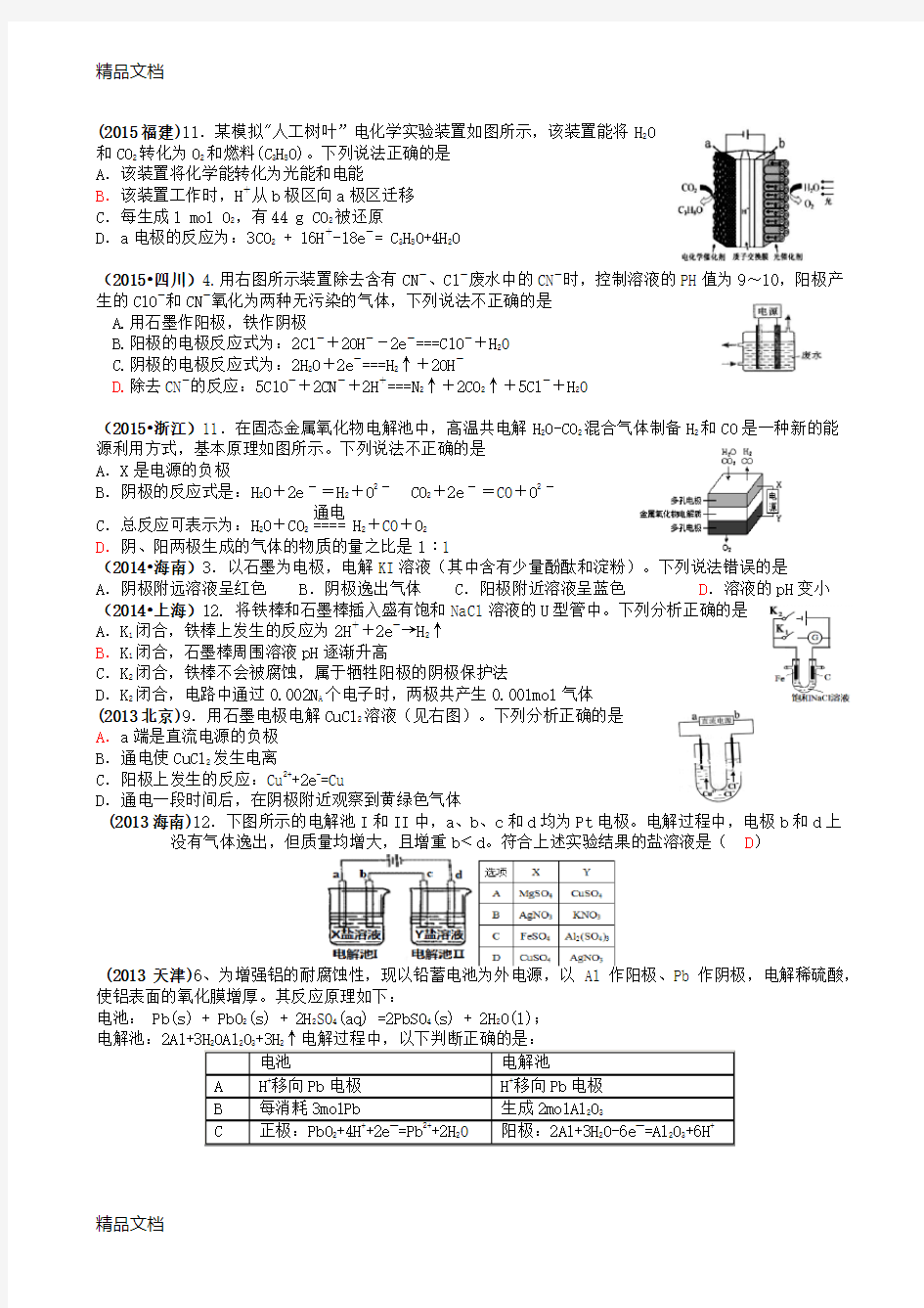 最新-2017电解池高考题集锦