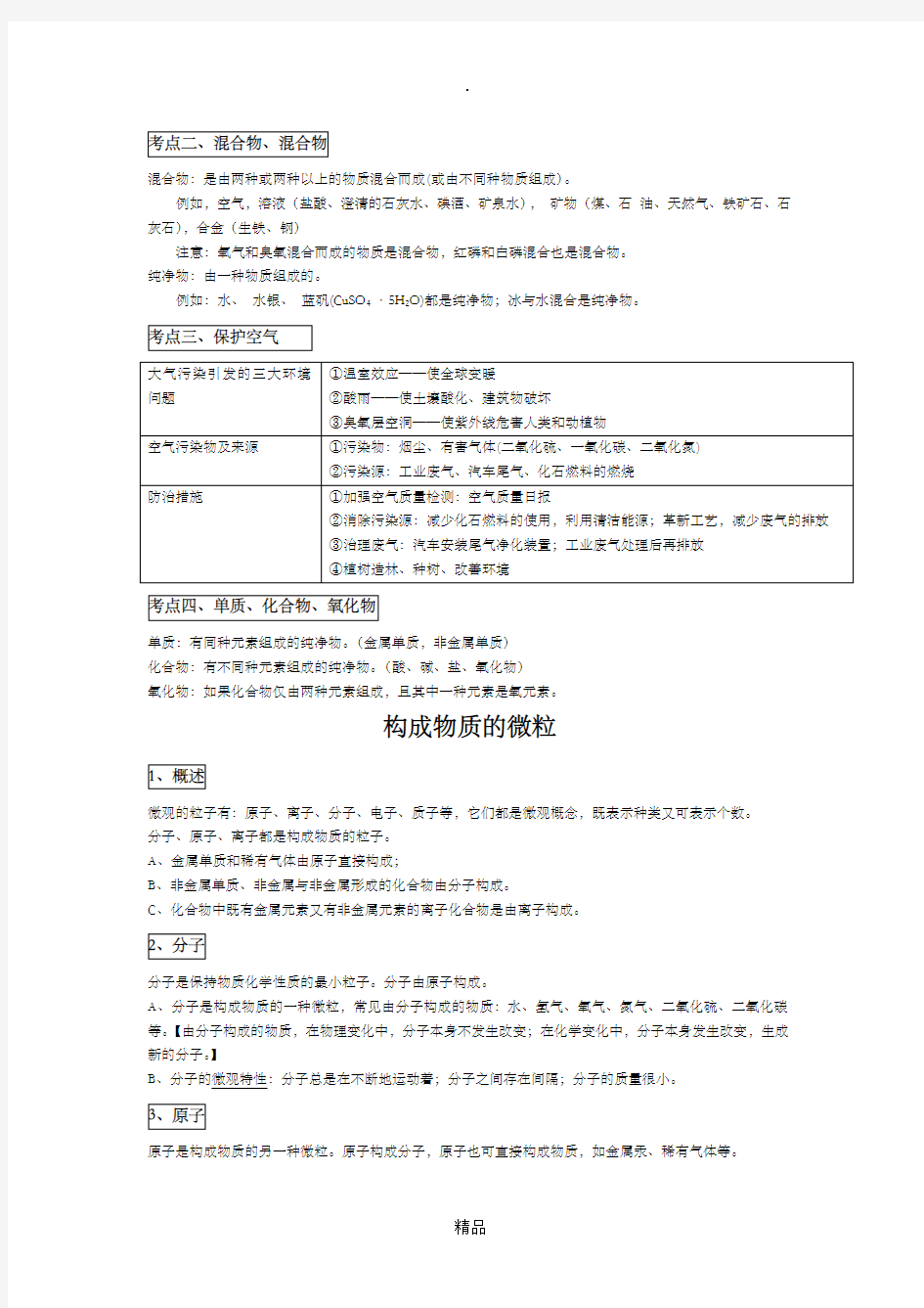 第二章  空气、物质的构成 知识点梳理