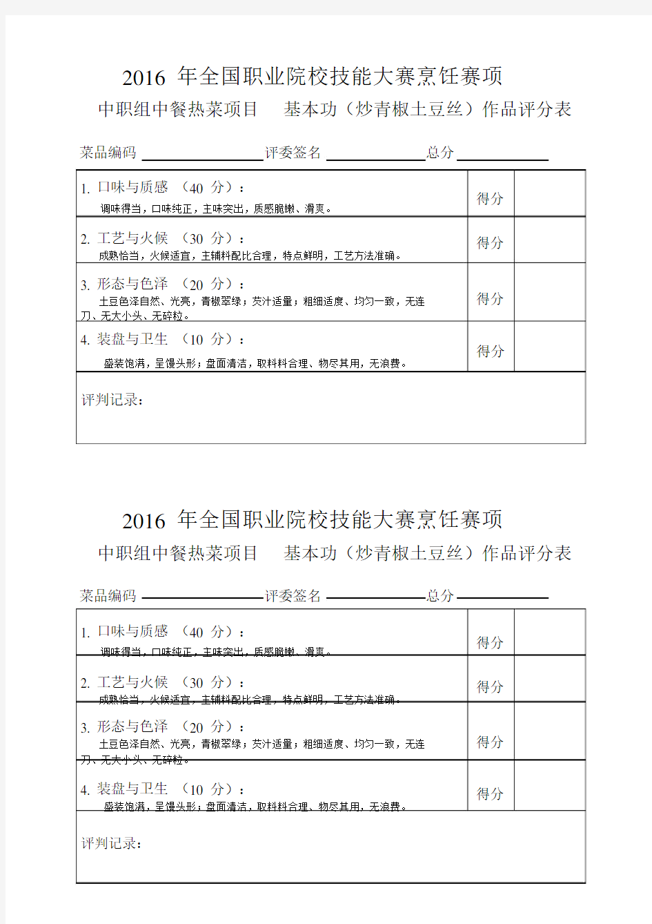 (完整word版)2016国赛烹饪评分标准.doc