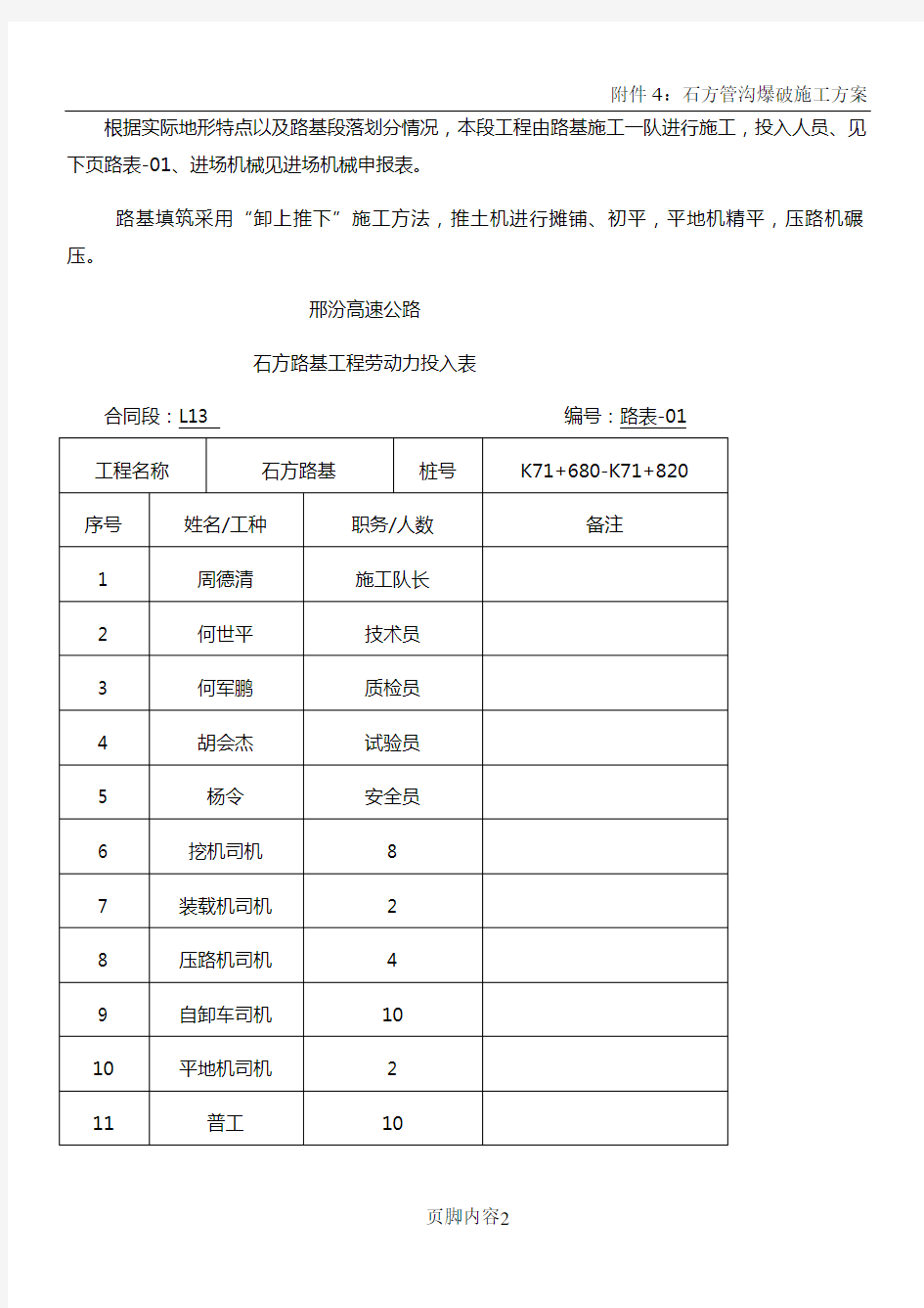 石方路基填筑施工方案