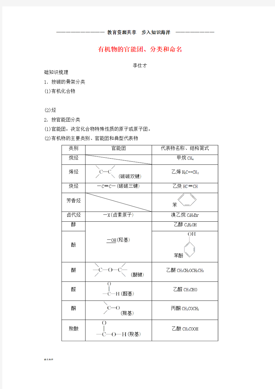   高考化学一轮复习专题有机物的官能团、分类和命名(含解析)