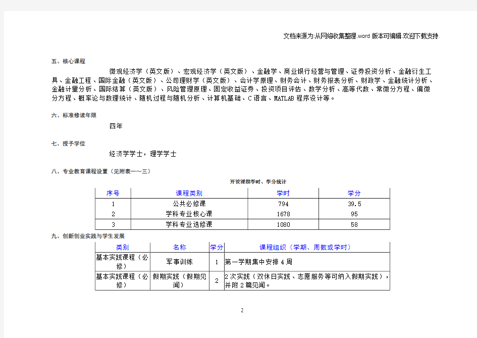 深圳大学金融学数理金融实验班专业2020级本科人才培养