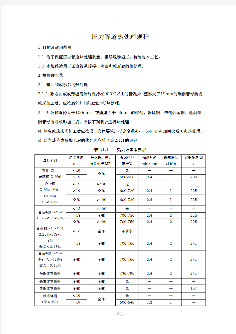 压力管道热处理规程