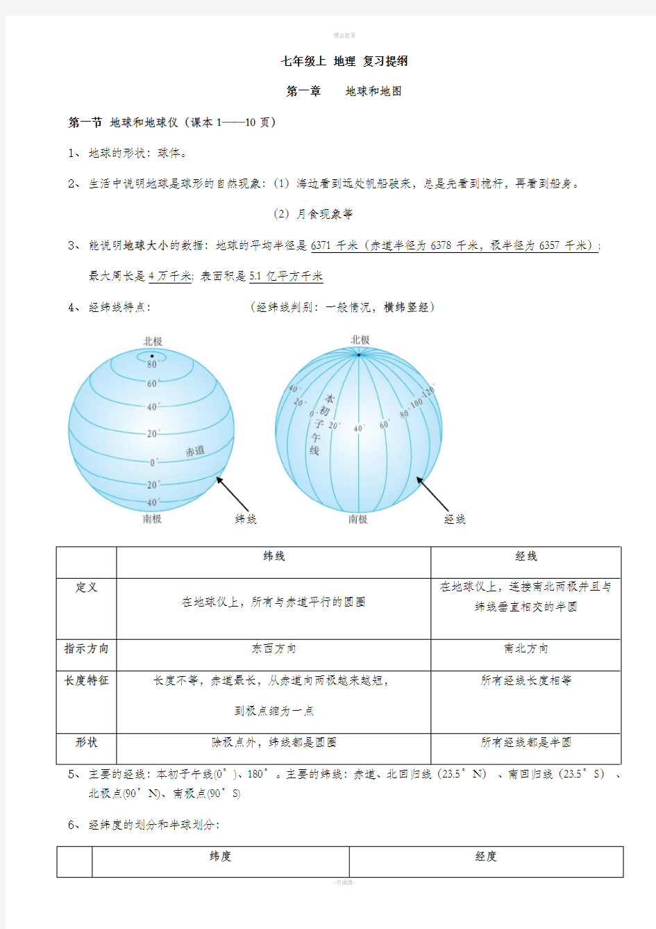 新人教版七年级地理上册复习知识点总结