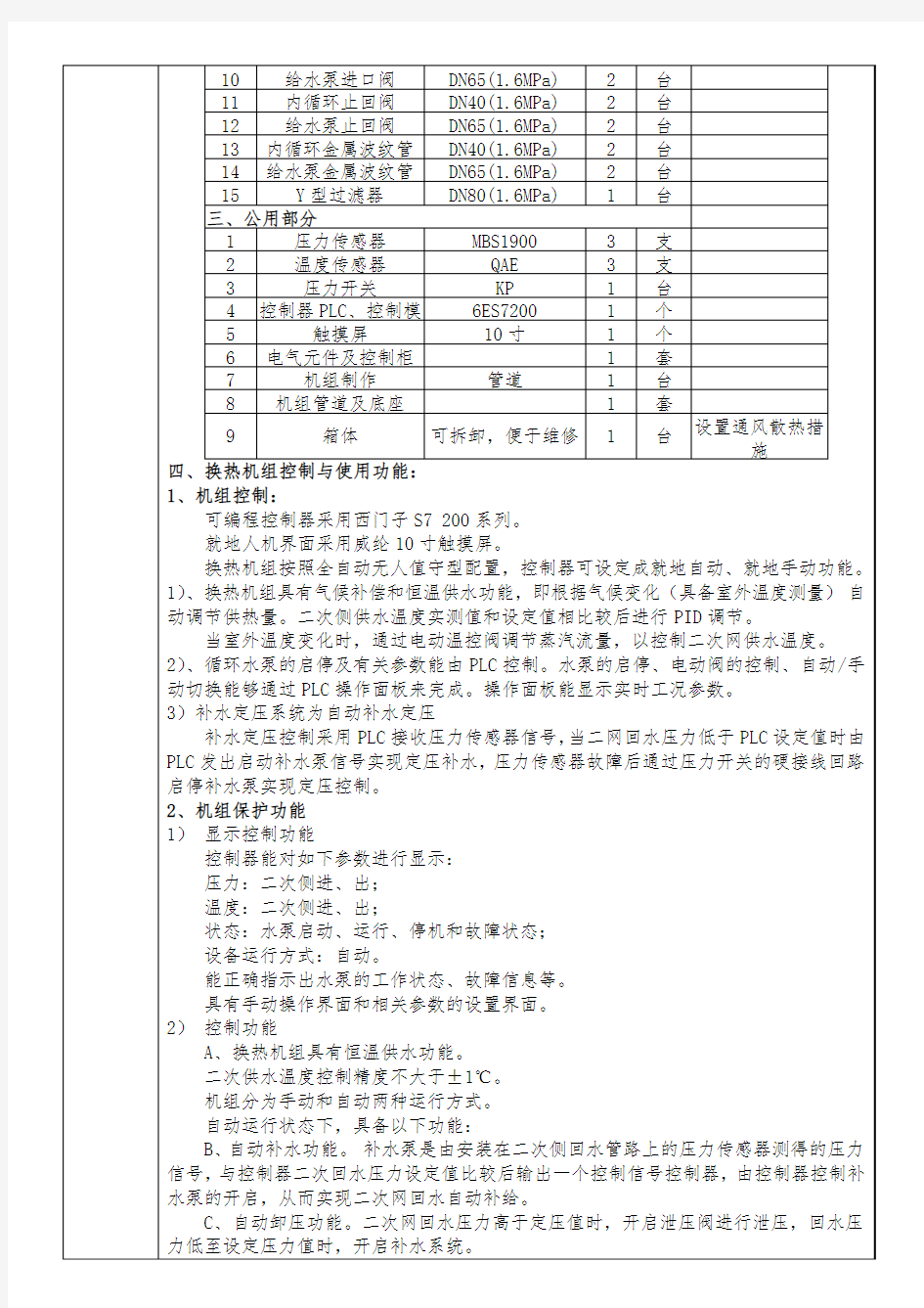 技术参数表