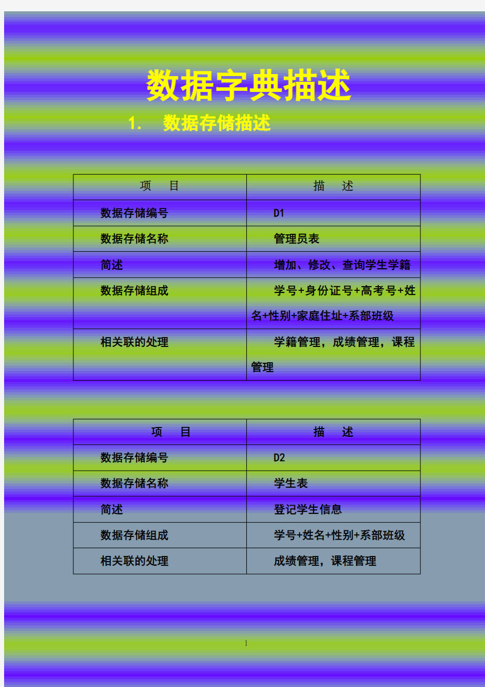 学生信息管理系统数据字典