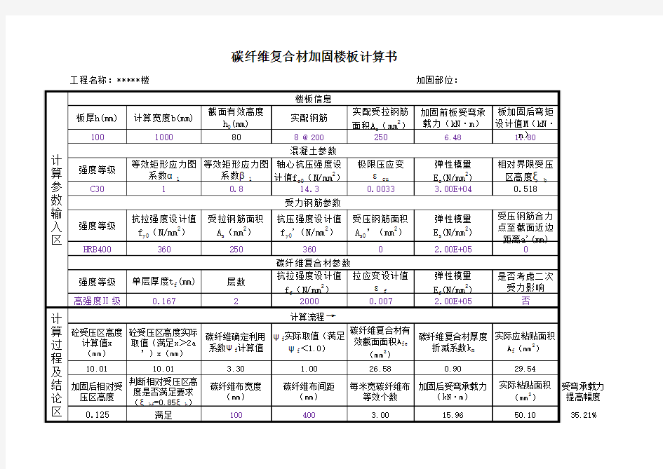 碳纤维楼板加固计算表(2013版加固规范)