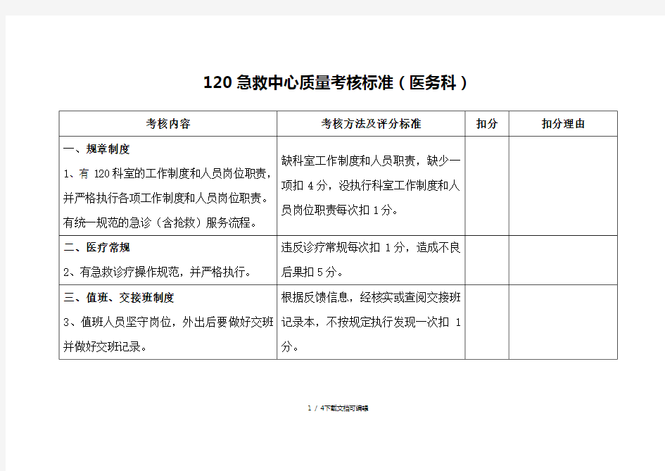 120急救中心质量考核标准