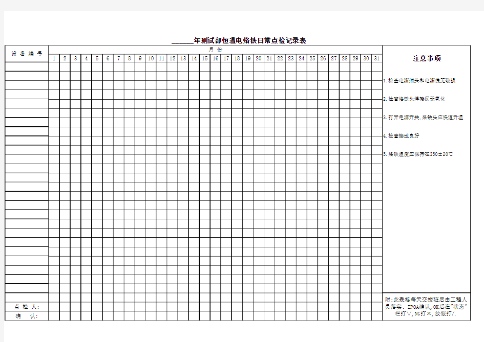 恒温电烙铁日常点检记录表