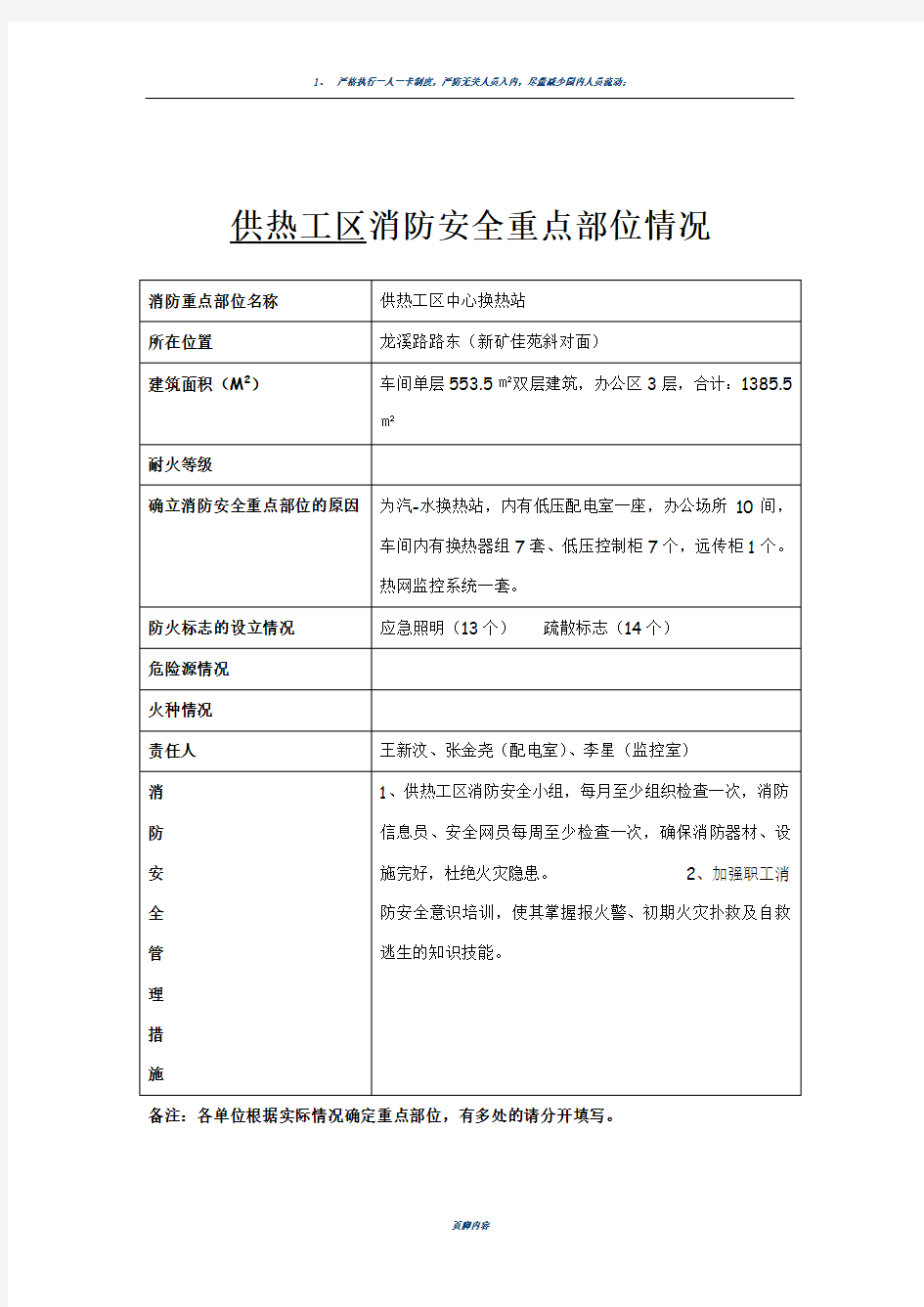 四、消防安全重点部位情况