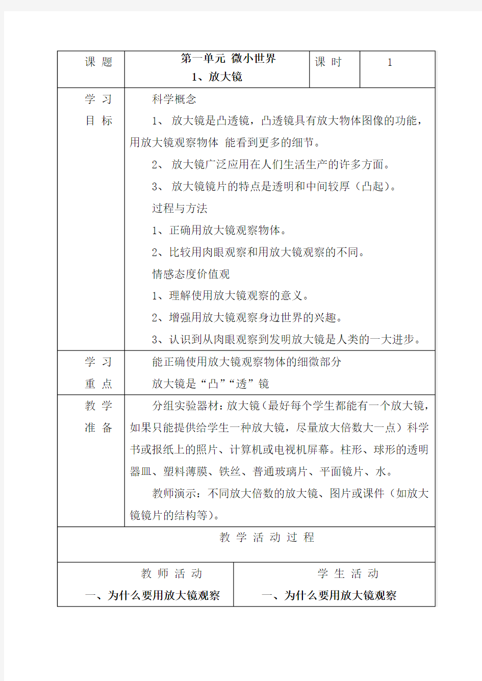 教科版六年级科学下册教案全册教案